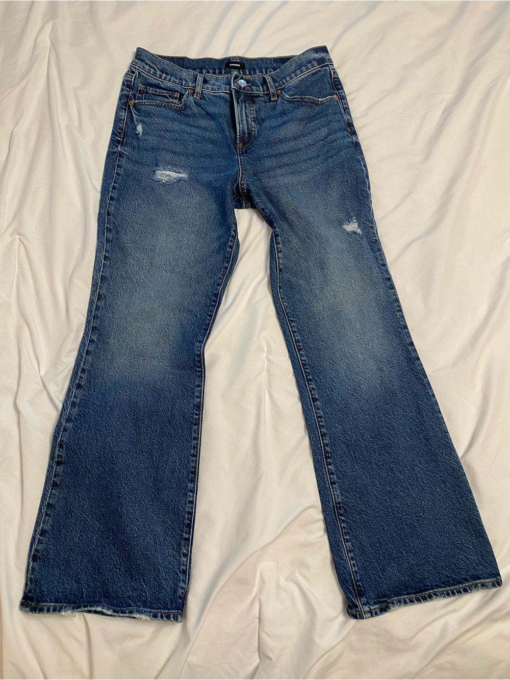 Express Boot Cut Women's Blue Distressed Flare Jeans